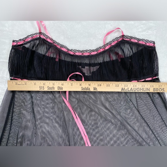 Women’s Y2K Medium Victoria Secret Black and Pink lace Babydoll Slip Dress - Picture 13 of 16